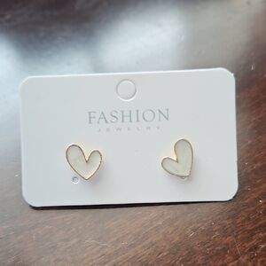 Gold and Cream Heart Earrings